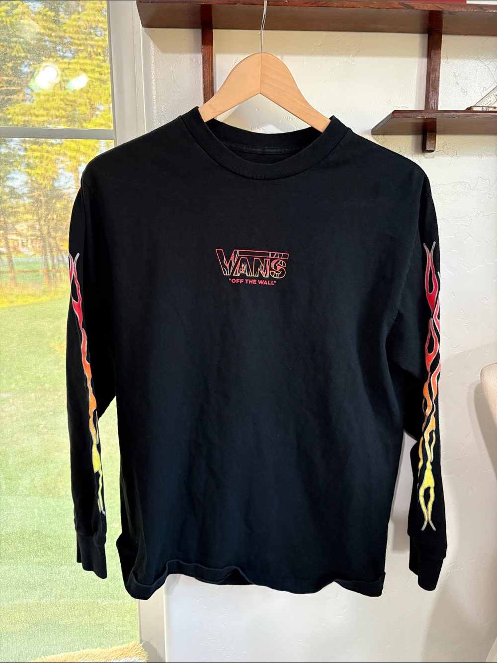 Vans Black Long-Sleeve Tee with Flame Sleeves